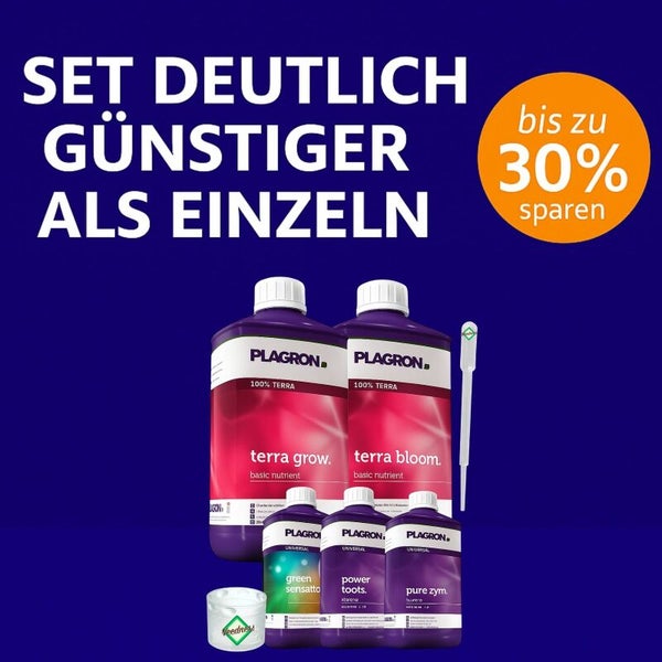 Plagron Dünger Set mit Terra Grow, Terra Bloom, Green Sensation, Power Roots, Pure Zym und Wurzelstimulator