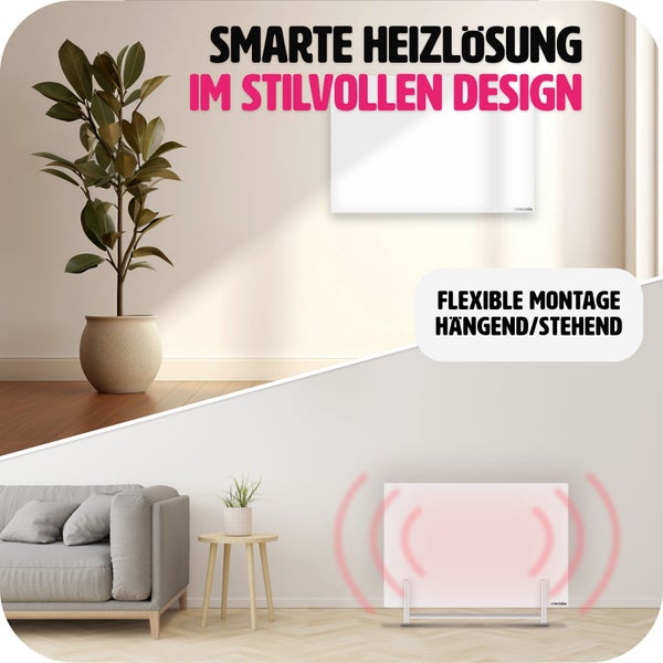 Hybrid Infrarotheizung tectake  einfache Wand- oder Deckenmontage, inklusive Ständer rahmenlos mit Thermostat weiß