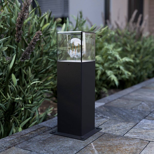 Lucande Außenleuchte Keke (spritzwassergeschützt (Modern) in Schwarz aus Aluminium (1 flammig, E27) - Wegeleuchte Pollerleuchte Wegelampe Sockelleuchte