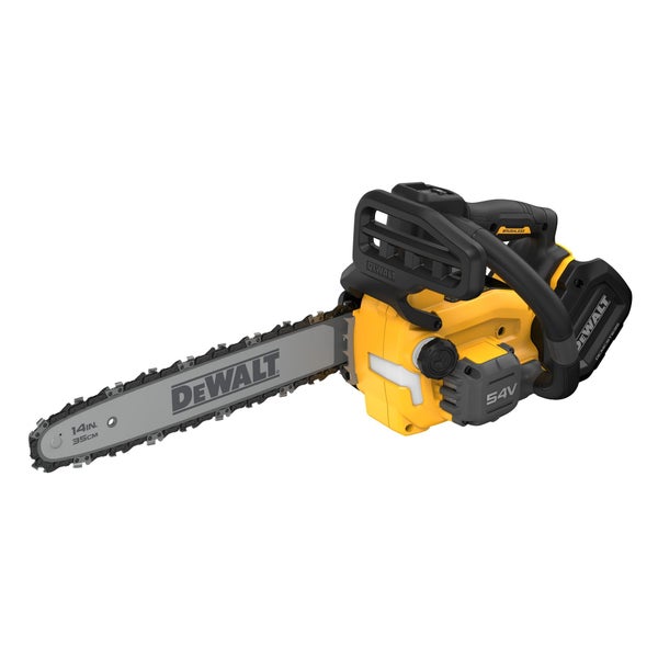 DeWalt Akku Kettensäge mit 54 Volt Antrieb und 35 Zentimeter Schwertlänge für Gartenarbeiten