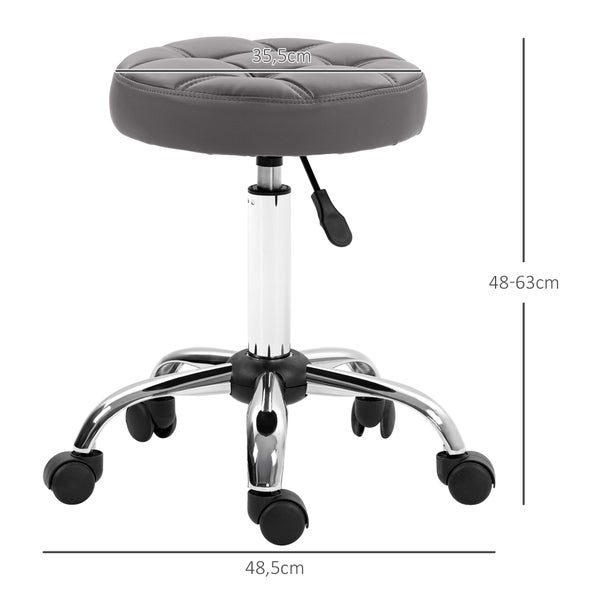 HOMCOM 2er-Set Rollhocker höhenverstellbar Drehhocker drehbar Arbeitshocker mit Rädern Salon Hocker für Wohnzimmer, Büro, Kunstleder, Ø35,5 x 63 cm, Grau