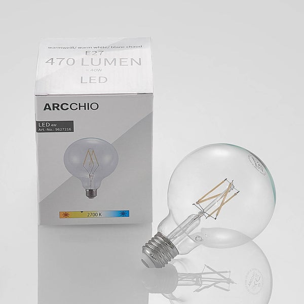 Arcchio LED-Globelampe mit E27-Fassung, 470 Lumen, 4 Watt, warmweiß mit 2700 Kelvin, Filament-Optik.