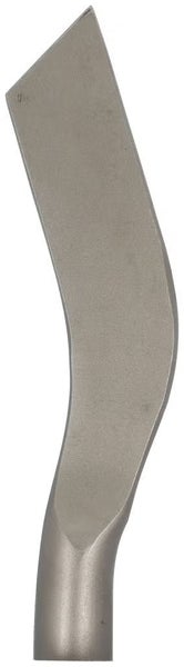 Gebogenes Ersatzmesser aus Metall für Freischneider oder Motorsensen mit einer schrägen Spitze.
