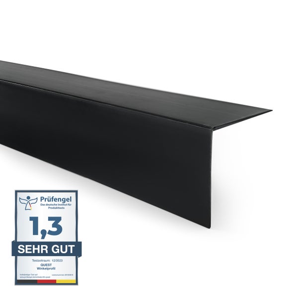 Schwarzes Winkelprofil mit Umweltzeichen Blauer Engel