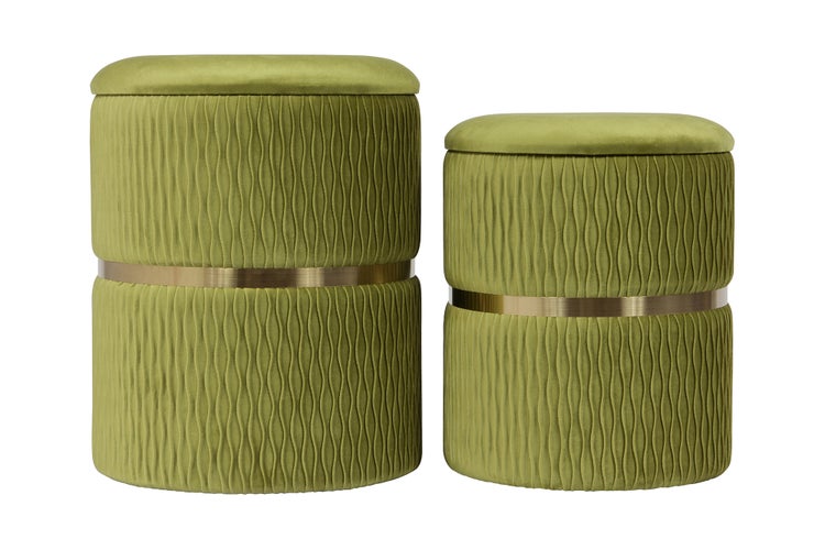 Hocker, 2er-Set stapelbar, mit Stauraum, Edelstahlsockel Pistachio-Grün Rund Ø 31,5 / 36 cm