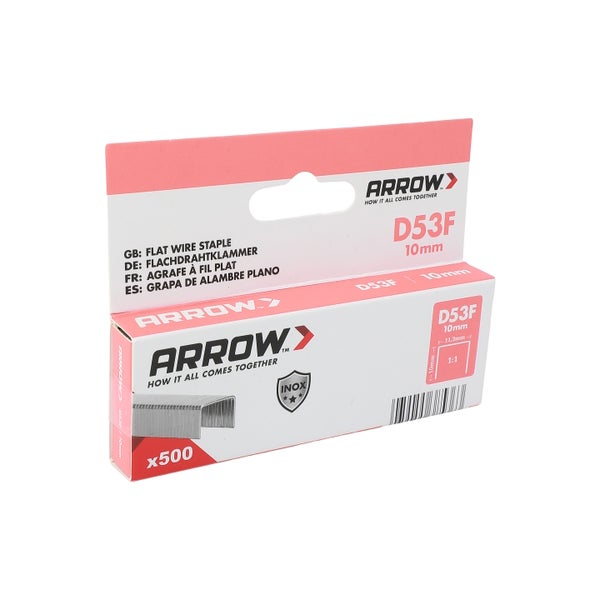 Arrow Flachdrahtklammer D53F, 10 Millimeter, Inox Edelstahl, Packung mit 500 Stück