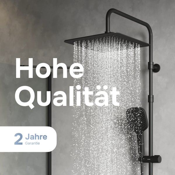 Duschsystem mit quadratischem Kopfbrause und Handbrause in Betrieb mit zwei Jahren Garantie