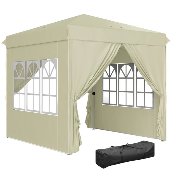 Outsunny Pavillon ca.2,5x2,5m, wasserabweisend Stabil Winterfest Pop-up Faltpavillon, UV Schutz 50+, Faltbar Partyzelt Gartenzelt mit 4 Seitenteilen Tasche Gartenpavillon für Camping Garten, Cremeweiß