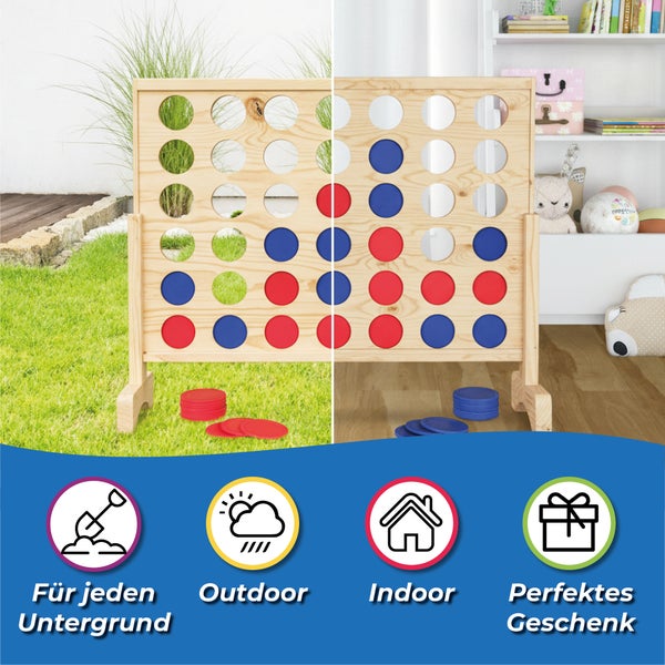 Großes Holzspiel Vier Gewinnt für den Innen und Außenbereich mit Spielsteinen