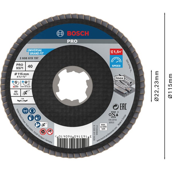 Bosch PRO X571 X-Lock Fächerschleifscheibe 115 mm G40 - 2608619197