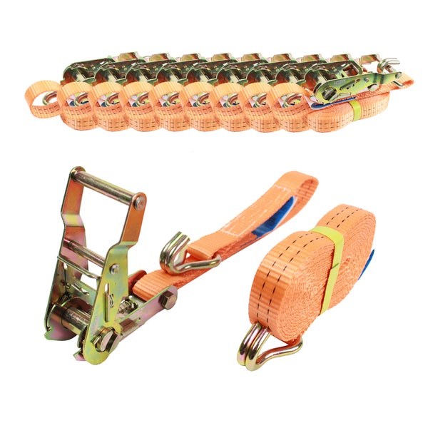 Set von Zurrgurten mit Ratschen und Haken zur Ladungssicherung aus stabilem Gewebeband mit Metallratschen