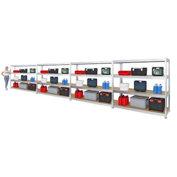 PROREGAL Mega Deal 4x Schwerlastregal Dino HxBxT 180 x 200 x 60 cm Fachlast 500 kg Verzinkt