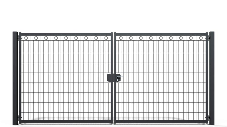 Gartentor ZAUNGURU BASIC-Line Berlin Raute aus Metall, Höhe: 183cm, Breite: 401cm, 2-flügelig inkl. Pfosten, Schloss und Zubehör, Feuerverzinkt und in RAL 7016 Anthrazitgrau pulverbeschichtet