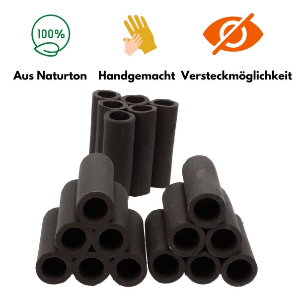 Tonröhren für Aquarien, aus Naturton, handgefertigt und als Versteckmöglichkeit geeignet.