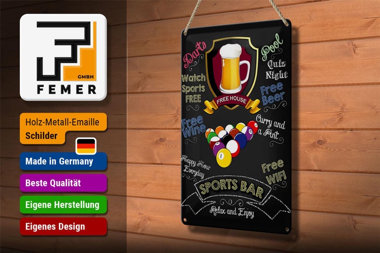 Blechschild Spruch 20x30cm sports bar Beer Bier relax enjoy