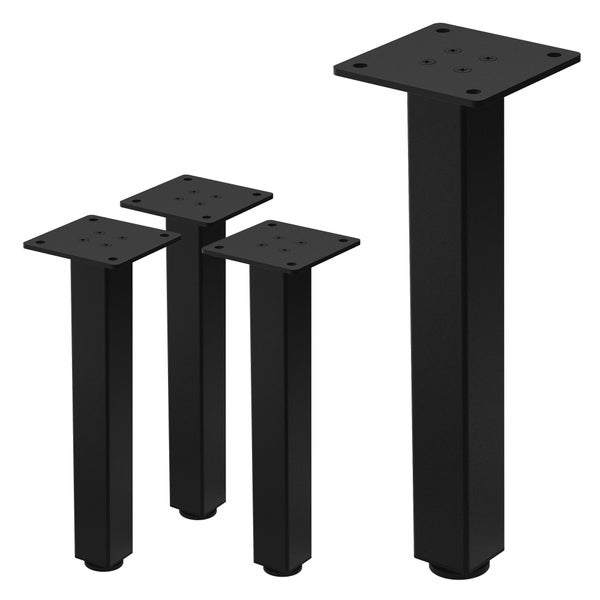 ML-Design 4er Set Tischbeine I-Design 30 cm, Schwarz glänzend, aus pulverbeschichtetem Stahl, eckig, Profil 4x4 cm, Höhenverstellbare Möbelfüße 1-4 cm, Möbelbeine für Couchtische, Bänke, Sideboards