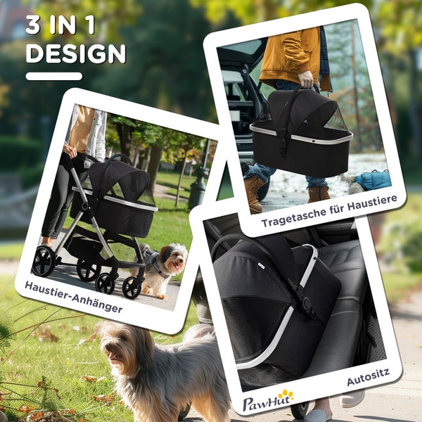 PawHut Hundewagen, 83L x 58B x 102H cm, Oxford-Gewebe, Aluminium, Schwarz