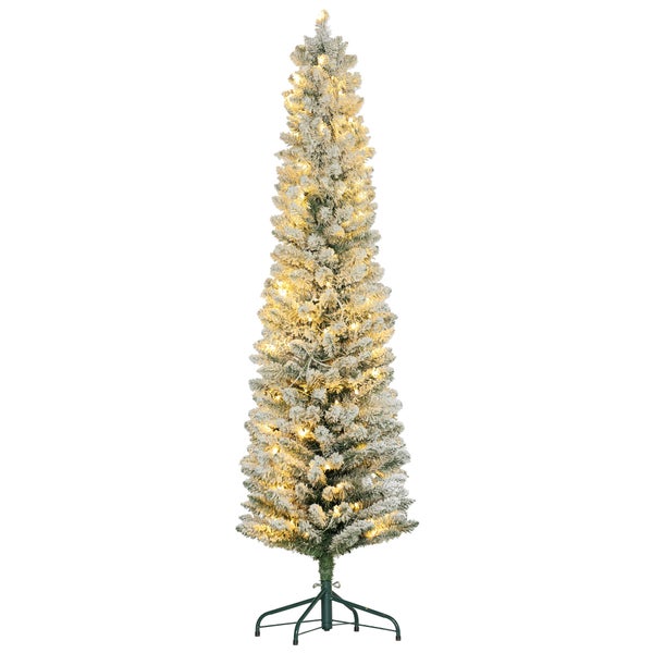 HOMCOM Künstlicher Weihnachtsbaum, 180 cm Christbaum mit 150 LED-Lichten 329 Astspitzen flammhemmend, für Weihnachtsfest, Indoor, Grün+Weiß