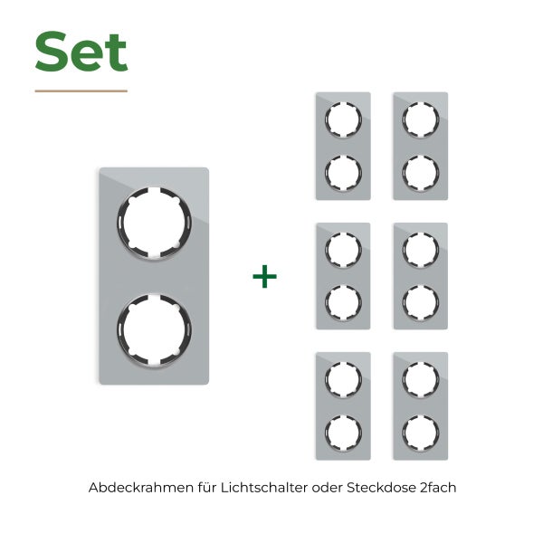 Set aus sieben zweifachen Abdeckrahmen für Lichtschalter oder Steckdosen zur Wandmontage