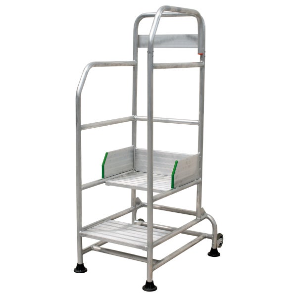 Rolltritt aus Aluminium mit zwei Stufen und Haltegriff