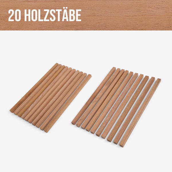 20 quadratische Holzstäbe für Bastelarbeiten und Modellbau.