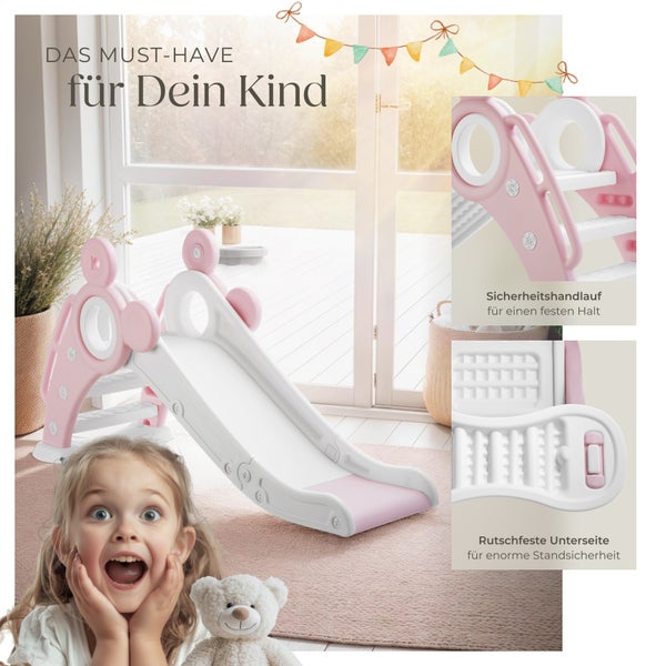 Kinderrutsche tectake Joy Belastbarkeit 50 kg, 128 x 66,5 x 67,5 cm ab 2 Jahren pink