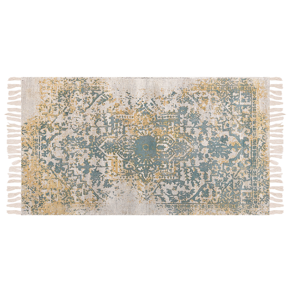Teppich Viskose senfgelb / grün 80 x 150 cm orientalisches Muster Kurzflor BOYALI