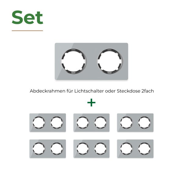 Set bestehend aus sieben zweifach Abdeckrahmen für Lichtschalter oder Steckdosen