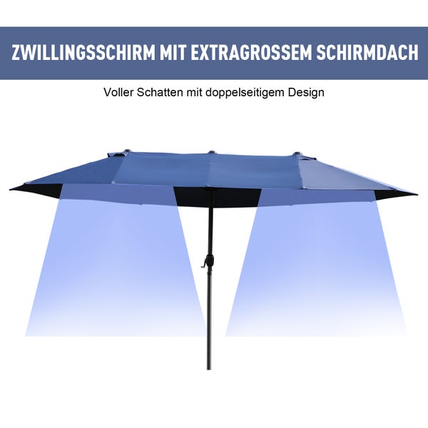 Outsunny Sonnenschirm, L460 x B270 x H240 cm, Stahl, Polyester, ABS, blau