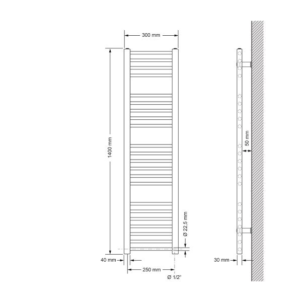 LuxeBath Elektrischer Badheizkörper Sahara 300x1400 mm Weiß gerade Seitenanschluss & Heizstab 1200W mit Thermostat & Digitalanzeige, Handtuchheizkörper mit Heizpatrone, Handtuchwärmer Handtuchtrockner