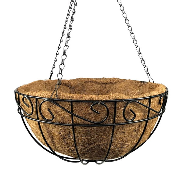Blumenampel hängend innen 25cm, Hängetopf für Pflanzen, Hängeampel inkl. Kokoseinlage, Blumenampel schwarz, Pflanzenampel Kokos, Hängeblumentopf, Hängepflanztopf, Hängeampel Metall, Pflanzenaufhänger