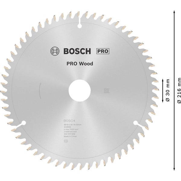Bosch PRO Wood Kreissägeblatt 216 x 2,8 x 30 mm - 2608640642