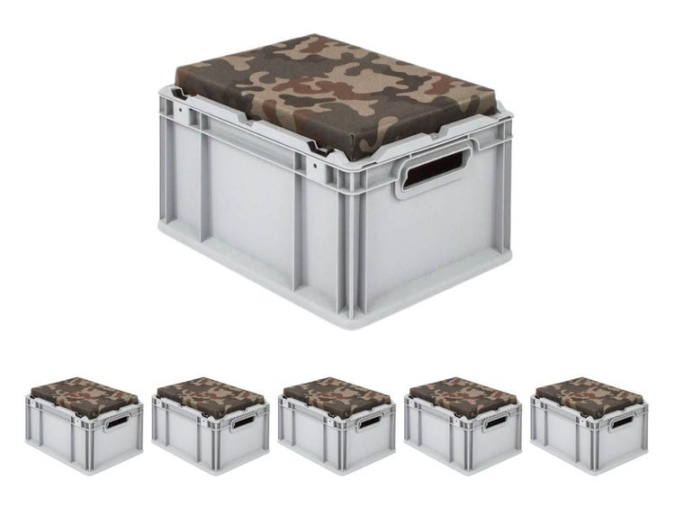 PROREGAL SparSet 6 x Eurobox NextGen Seat Box Camouflage HxBxT 26,5 x 30 x 40 cm 20 Liter Griffe Offen Eurobehälter Sitzbox Transportbox