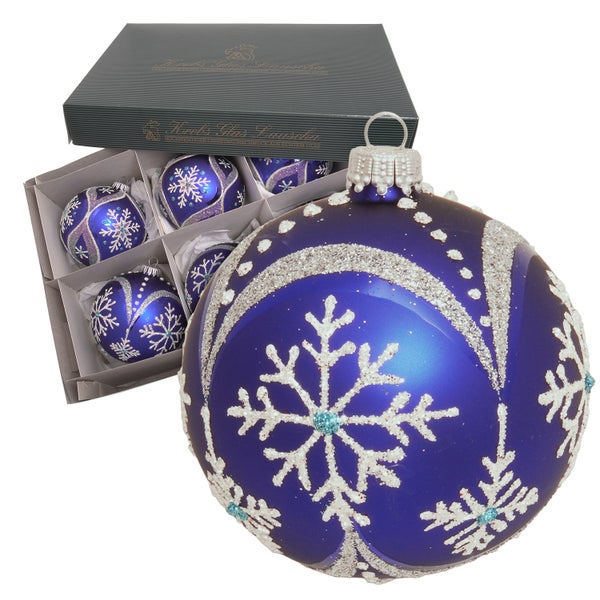 Kugeln Schneeflocke, Königsblau Satin, 8cm, 6 Stck., Weihnachtsbaumkugeln, Christbaumschmuck, Weihnachtsbaumanhänger