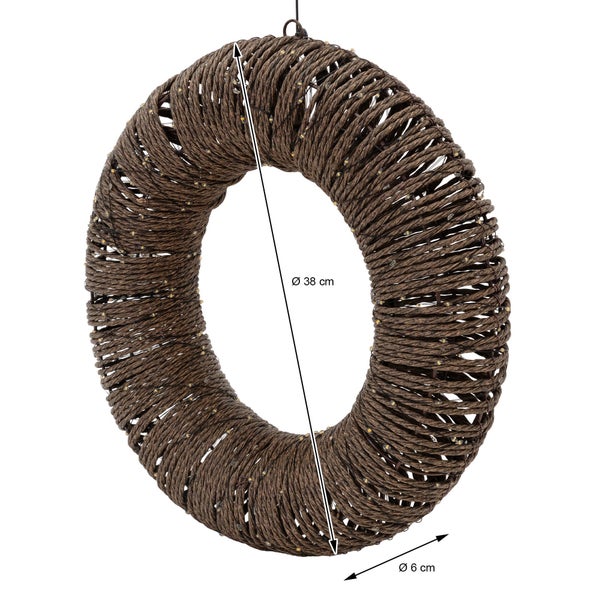 LED-Deko-Kranz aus gewickeltem Seil mit 38 Zentimeter Durchmesser und 6 Zentimeter Ringstärke