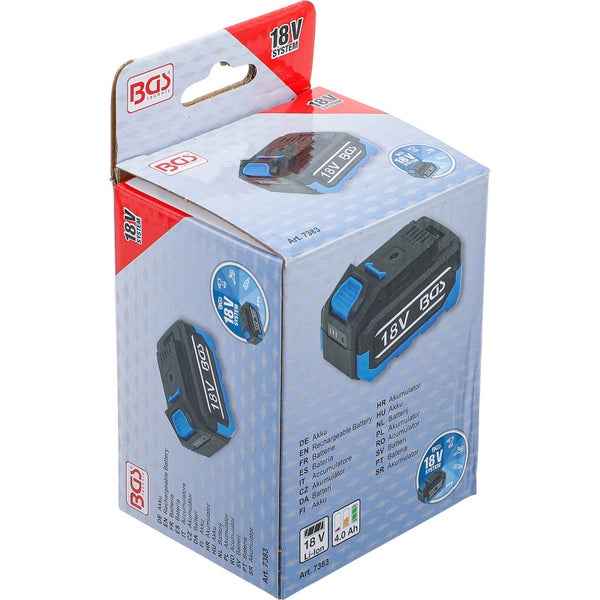 Verpackung eines BGS Technik 18 Volt Akkus