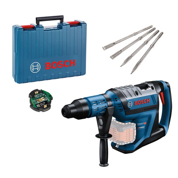 Bosch Akku-Bohrhammer BITURBO GBH 18V-45 C mit SDS max Solo inkl. Zubehör + Meißel-Set 4tlg. im Koffer