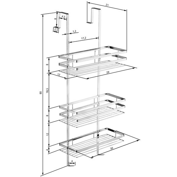 Duschablage tectake  30 x 21 x 80 cm aus rostfreiem Edelstahl silber