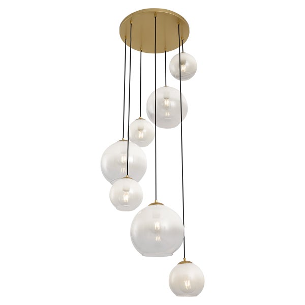 Pendelleuchte mit runden Glasschirmen und Deckenhalterung