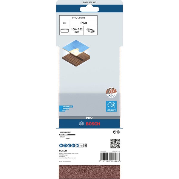 Bosch Schleifbandset Pro X440, Körnung P60, 100 x 552 Millimeter