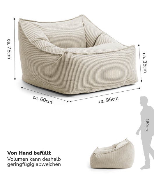 mokebo Sitzsack Sessel aus Cord 'Der Lümmel', XXL Sitzsack, Cord Sessel oder Sitz Sessel in Beige