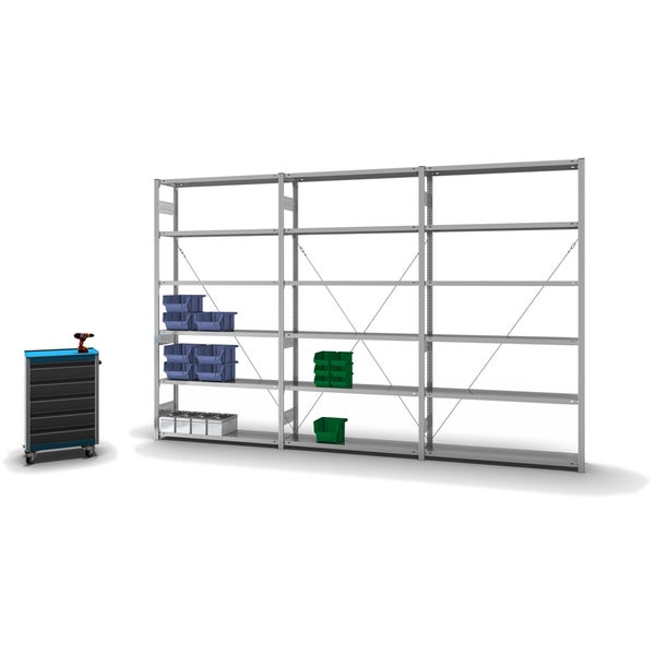 PROREGAL Fachbodenregal Stecksystem T-Profil Heavy-Duty Grundregal HxBxT 250 x 130 x 30 cm 6 Ebenen Fachlast 300 kg Einseitig Nutzbar Verzinkt