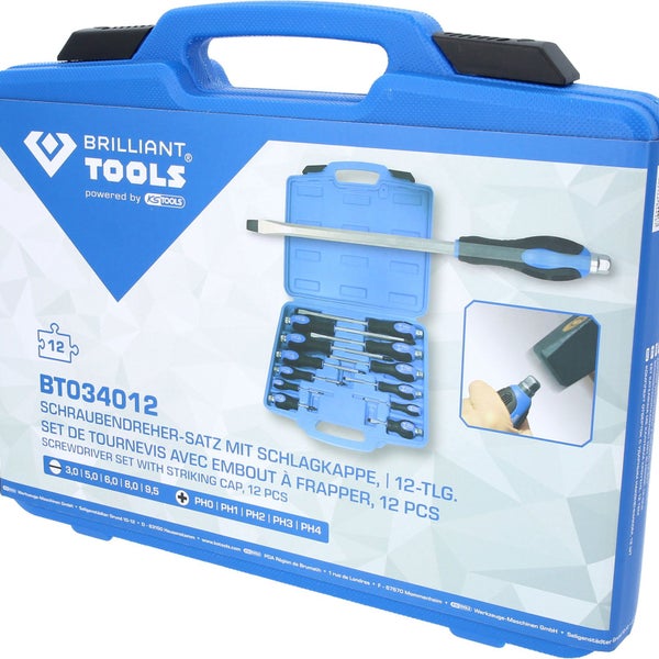 Brilliant Tools Schraubendreher Satz mit Schlagkappe, 12-teilig im blauen Koffer