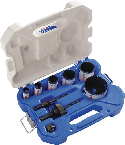 Lenox Lochsägenset in einem blauen und weißen Werkzeugkoffer.