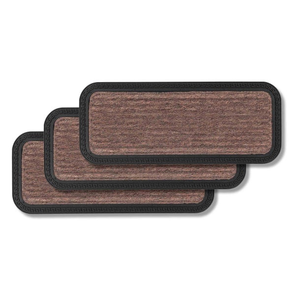 Drei braune Treppenmatten mit Bordüre