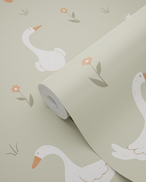 Tapetenrolle mit Gänse- und Blumenmuster