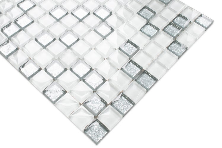 Glasmosaik auf Netz für Bad und Küche 30cm x 30cm  - Silver Crystal