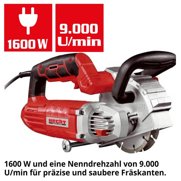 Mauernutfräse der Marke Hecht mit 1600 Watt Leistung und 9000 Umdrehungen pro Minute