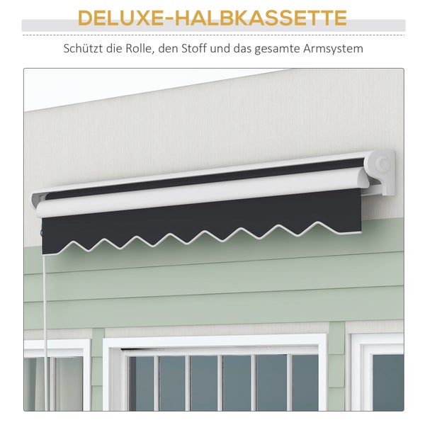 Outsunny Gelenkarmmarkise,  Elektrische Markise mit Handkurbel, 2,5 x 2 m, Alu, Grau