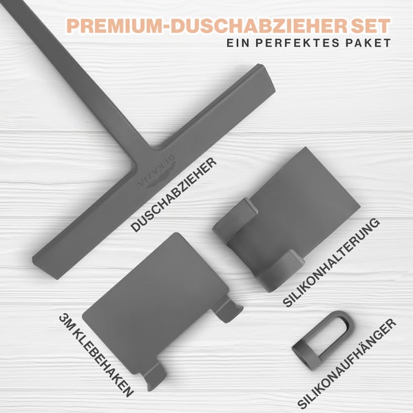 DEKAZIA® Duschabzieher grau | Abzieher Dusche Duschabzieher Silikon Duschabzieher mit Halterung Duschwand Abzieher Duschkabinenabzieher Flitsche Dusche Wasserabzieher Dusche Squeegee Duschwischer